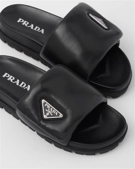 prada wicker slides|Prada nappa leather slides.